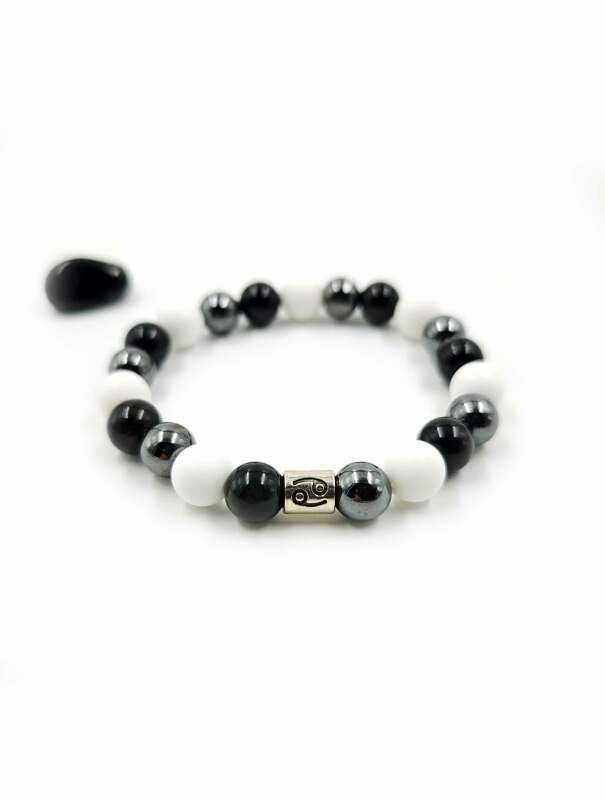 Rák ónix, hematit, matt kagyló karkötő