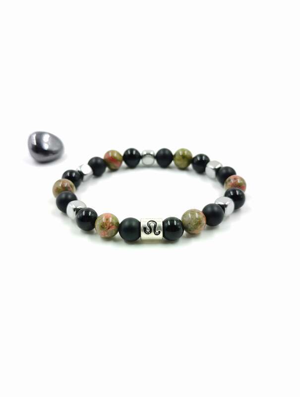 Oroszlán ónix, unakit, hematit ásvány karkötő