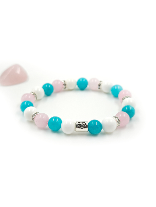 Rák amazonit, kagyló, pink jáde női karkötő